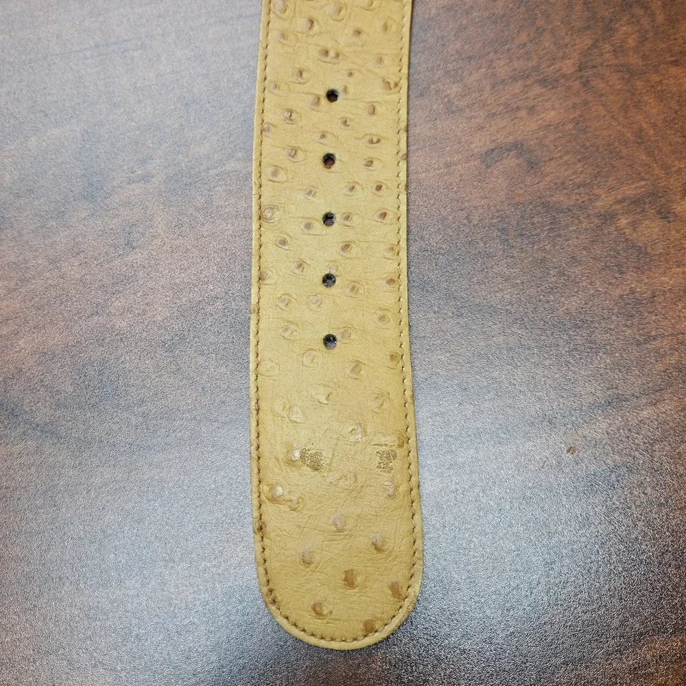 Anne Klein for Calderon Tan Ostrich Embossed Leather Belt Made in USA Size M